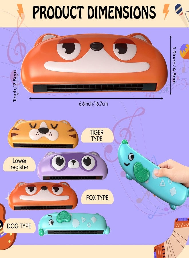 Lukmaa 4 Pcs Harmonica for Kids Beginners Toddler Musical Instruments Toys 16 Hole Harmonica Easy to Learn C Key Cute Dog Tiger Fox Raccoon Mouth Organ Set Educational Toys for Baby Over 3 Years Old - Image 3